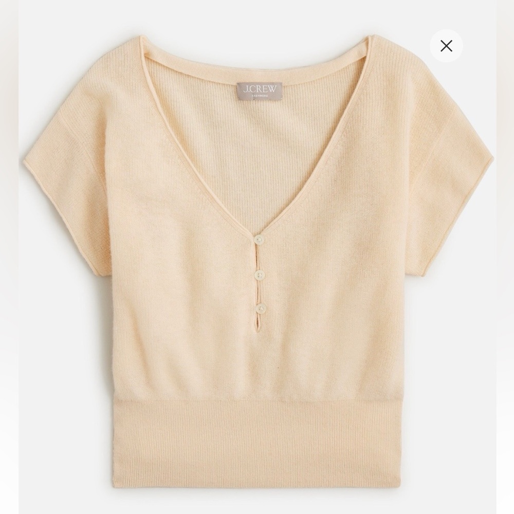 J. Crew Featherweight Cashmere Cream V-Neck Crop Top XXS